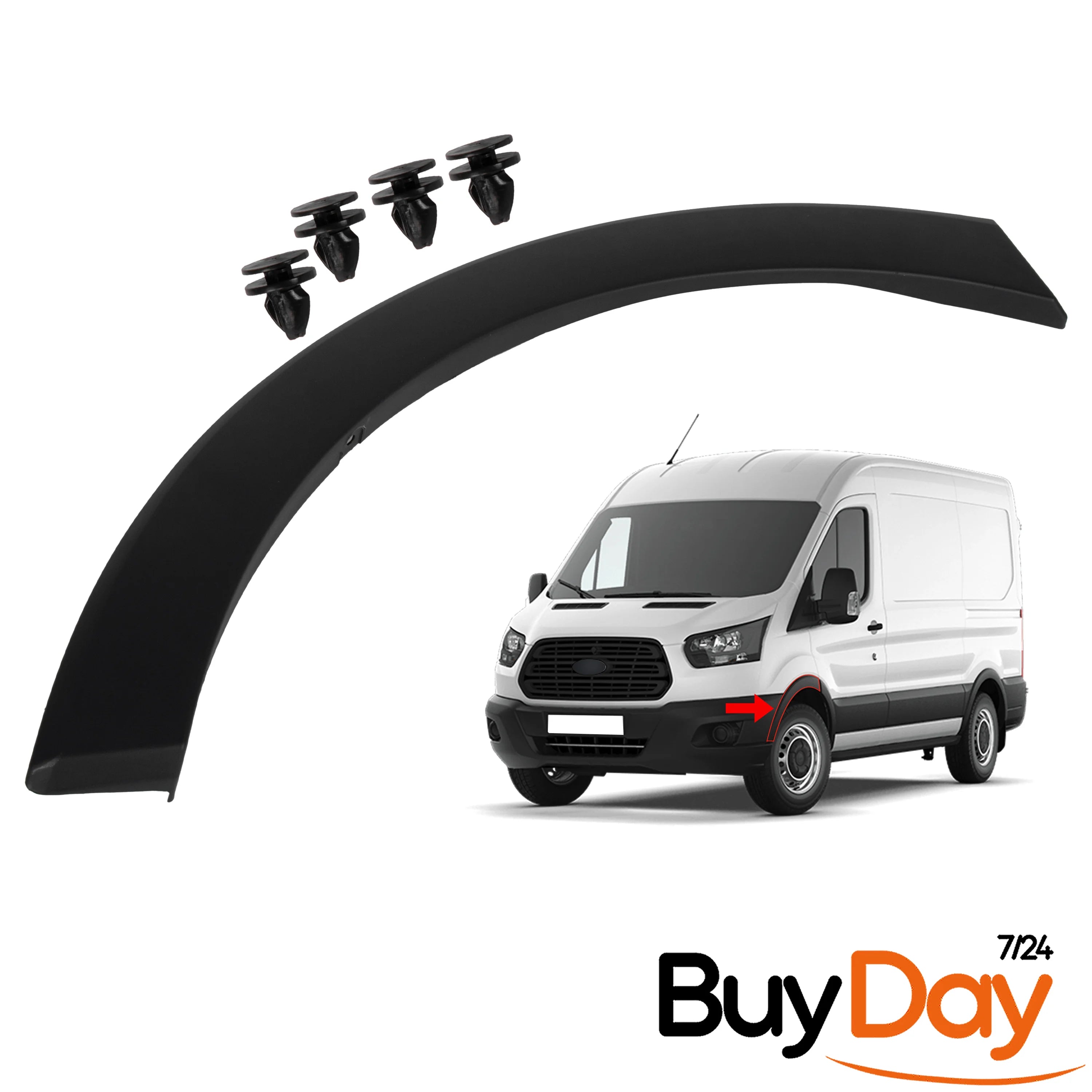 Front Left Wheel Arch Moulding Trim with Clips, Nearside (N/S) Passenger Side, Exterior Fender Cover, Compatible with Transit MK8 Van Models 2014-Onwards, 1826432, 1854488