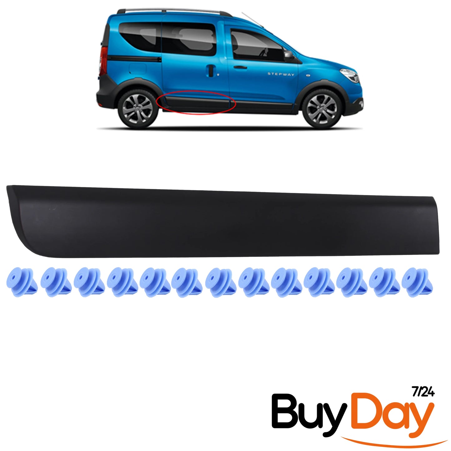 Rear Right Side Bump Strip, O/S Driver Door Rubbing Strip, Exterior Protection Moulding with 14 Clips, Compatible with Dokker Van Models 2012-Onwards, 828760894R
