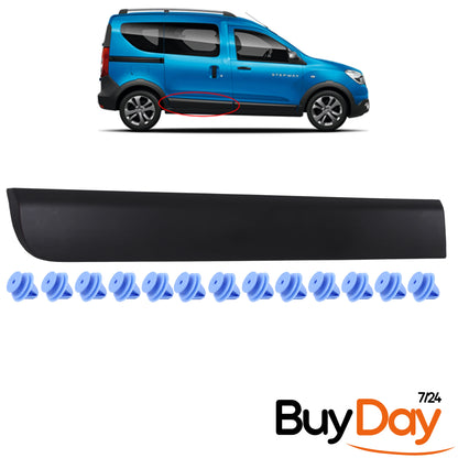 Rear Right Side Bump Strip, O/S Driver Door Rubbing Strip, Exterior Protection Moulding with 14 Clips, Compatible with Dokker Van Models 2012-Onwards, 828760894R