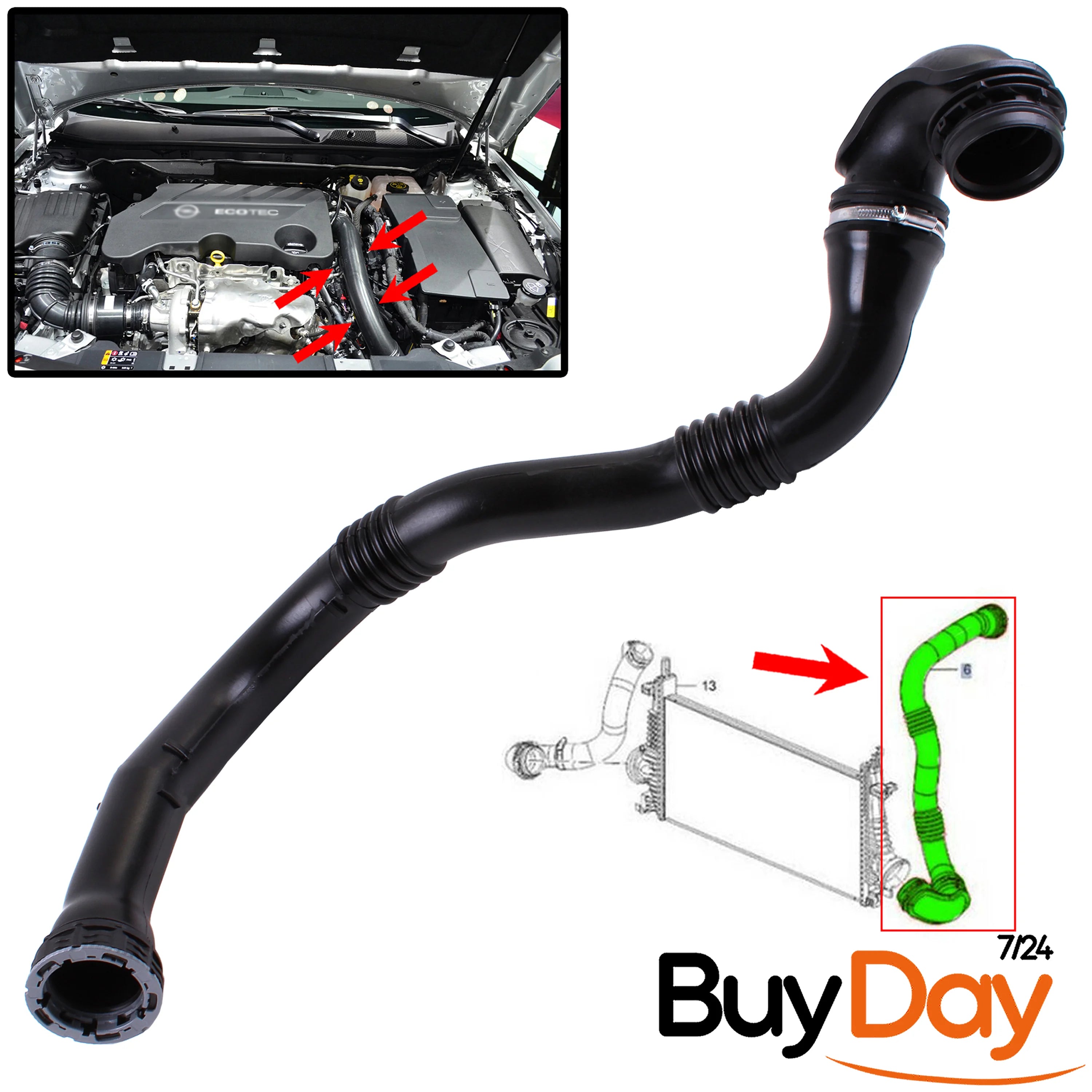 Turbo Intercooler Hose Pipe for 1.6L CDTi Engines (B16DTH, B16DTJ), Fits Insignia A (Mk I) Models 2015-2017, Air Intake Boost Hose, 13419441, 13419442, 1302288