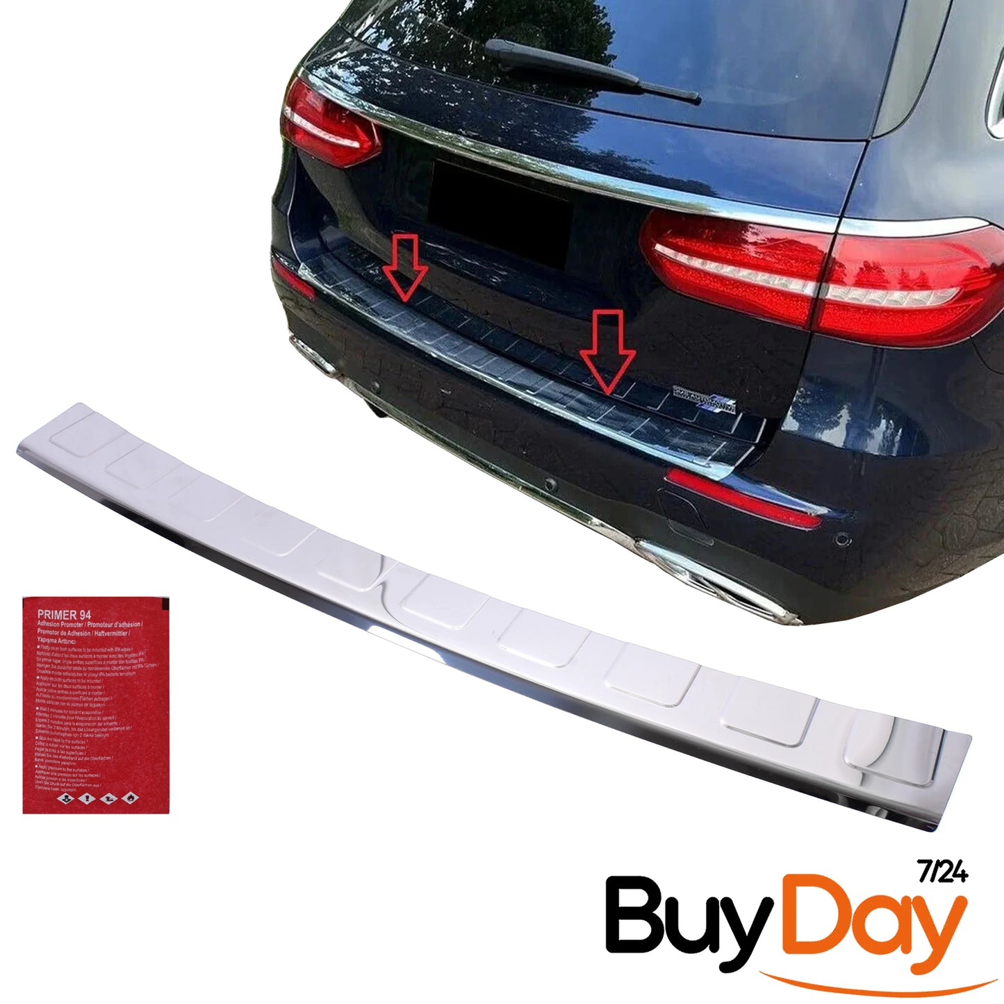 clickmax Rear Bumper Protector Sill Cover, Chrome Finish Stainless Steel Scuff Guard, Car Accessories for E-Class T-Model (S213 Estate) Models 2016-Onwards