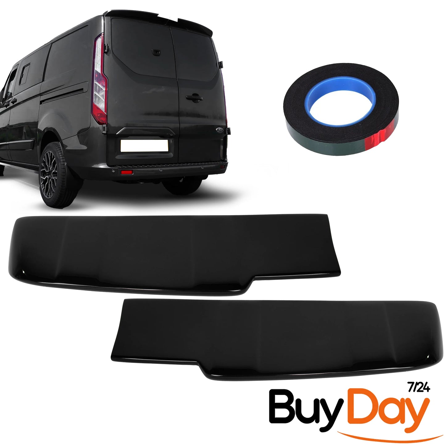 Twin Rear Roof Spoiler for Barn Door Models, Painted in Panther Black, Exterior Styling Body Kit Accessory, Compatible with Transit & Tourneo Custom Vans 2012-2023