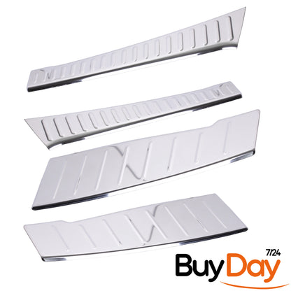 clickmax 4 Piece Set Inner & Outer Rear Bumper Protector Sill Covers, Stainless Steel Chrome Finish, Scuff Guard Plates, Car Accessories for Sandero Models 2021-2024
