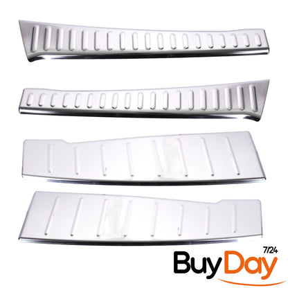 clickmax 4 Piece Set Inner & Outer Rear Bumper Protector Sill Covers, Stainless Steel Chrome Finish, Scuff Guard Plates, Car Accessories for Sandero Models 2021-2024