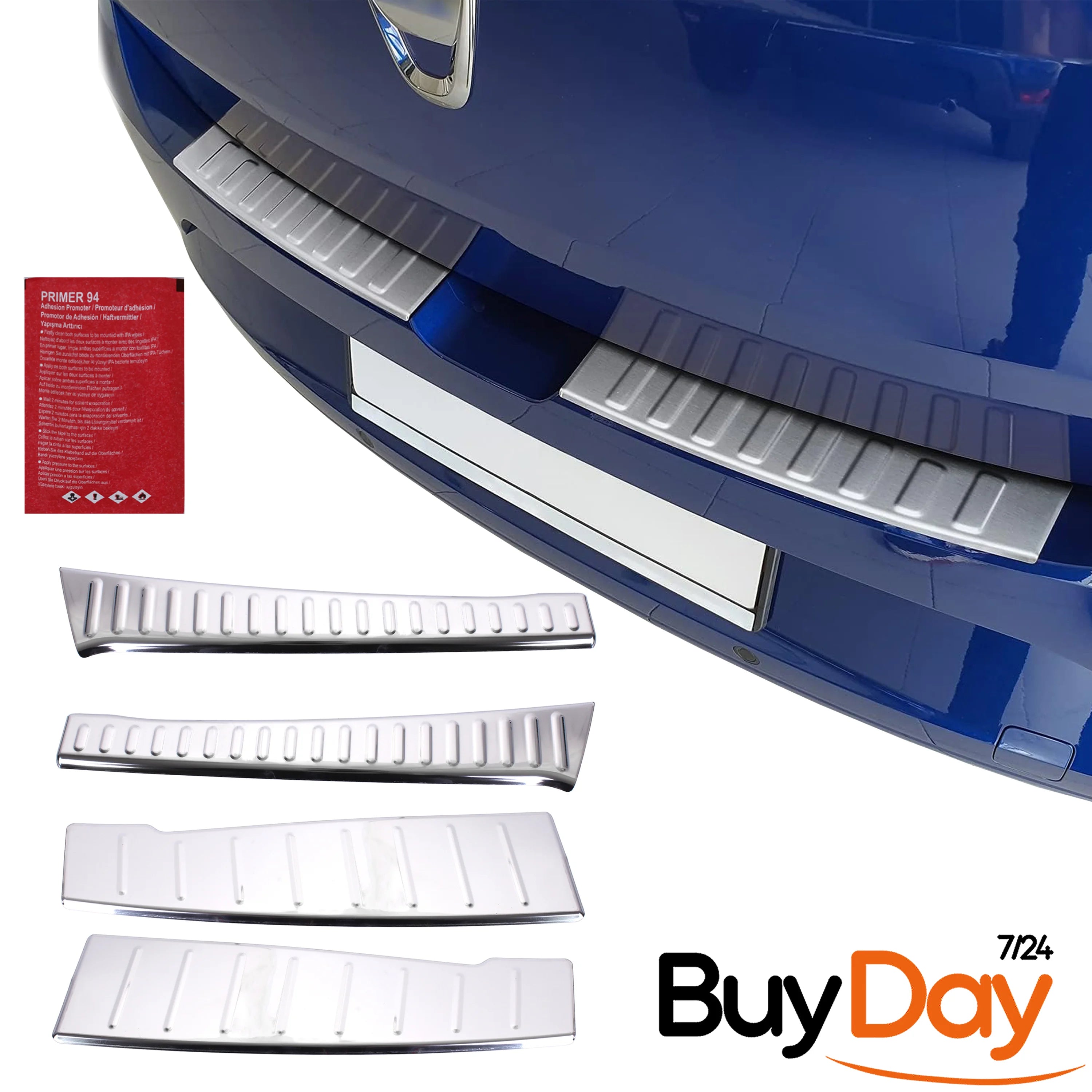 clickmax 4 Piece Set Inner & Outer Rear Bumper Protector Sill Covers, Stainless Steel Chrome Finish, Scuff Guard Plates, Car Accessories for Sandero Models 2021-2024