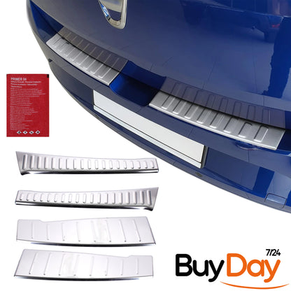 clickmax 4 Piece Set Inner & Outer Rear Bumper Protector Sill Covers, Stainless Steel Chrome Finish, Scuff Guard Plates, Car Accessories for Sandero Models 2021-2024