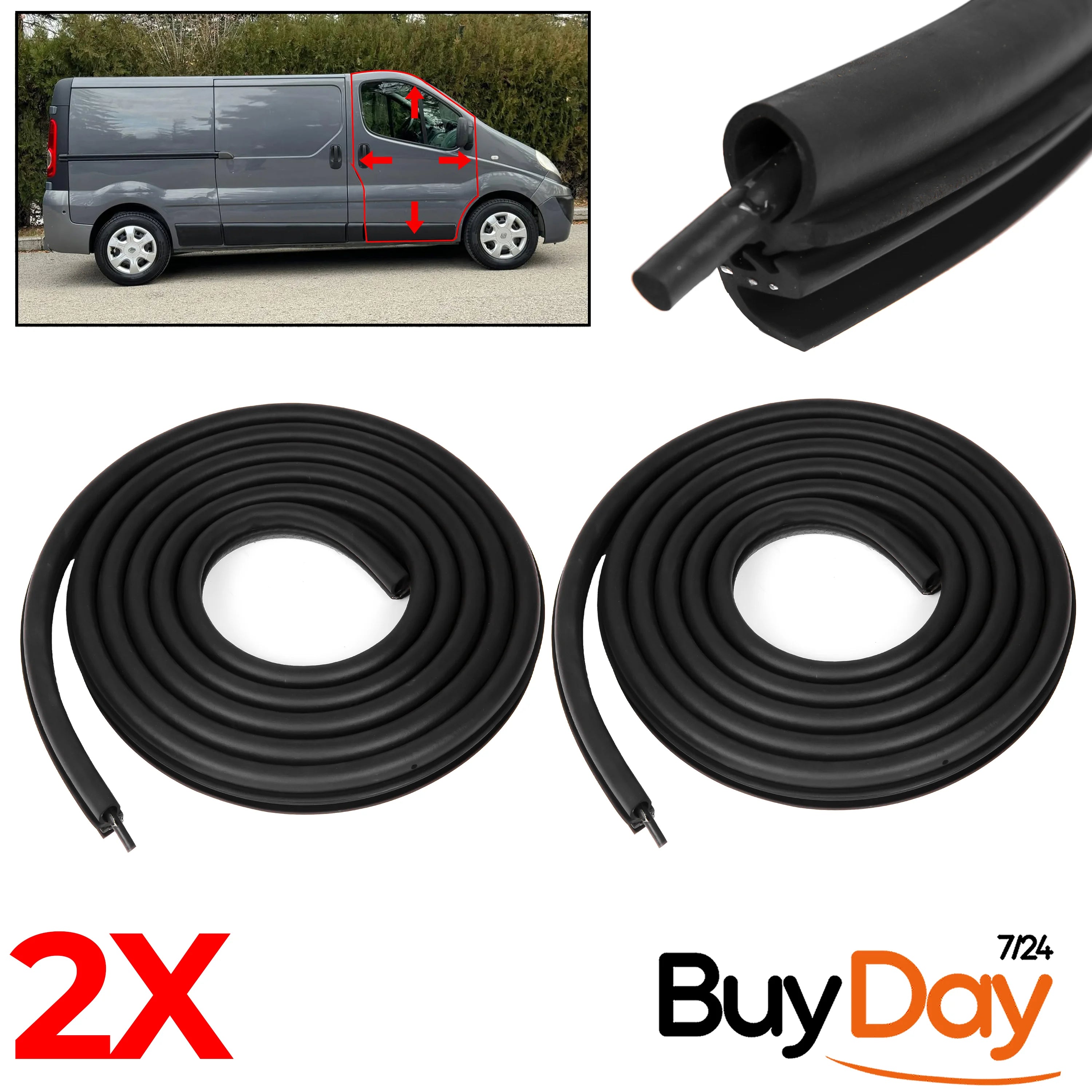 2 Pieces Front Door Rubber Seal Weatherstrip Set Compatible with Trafic Vivaro (2001-2014)