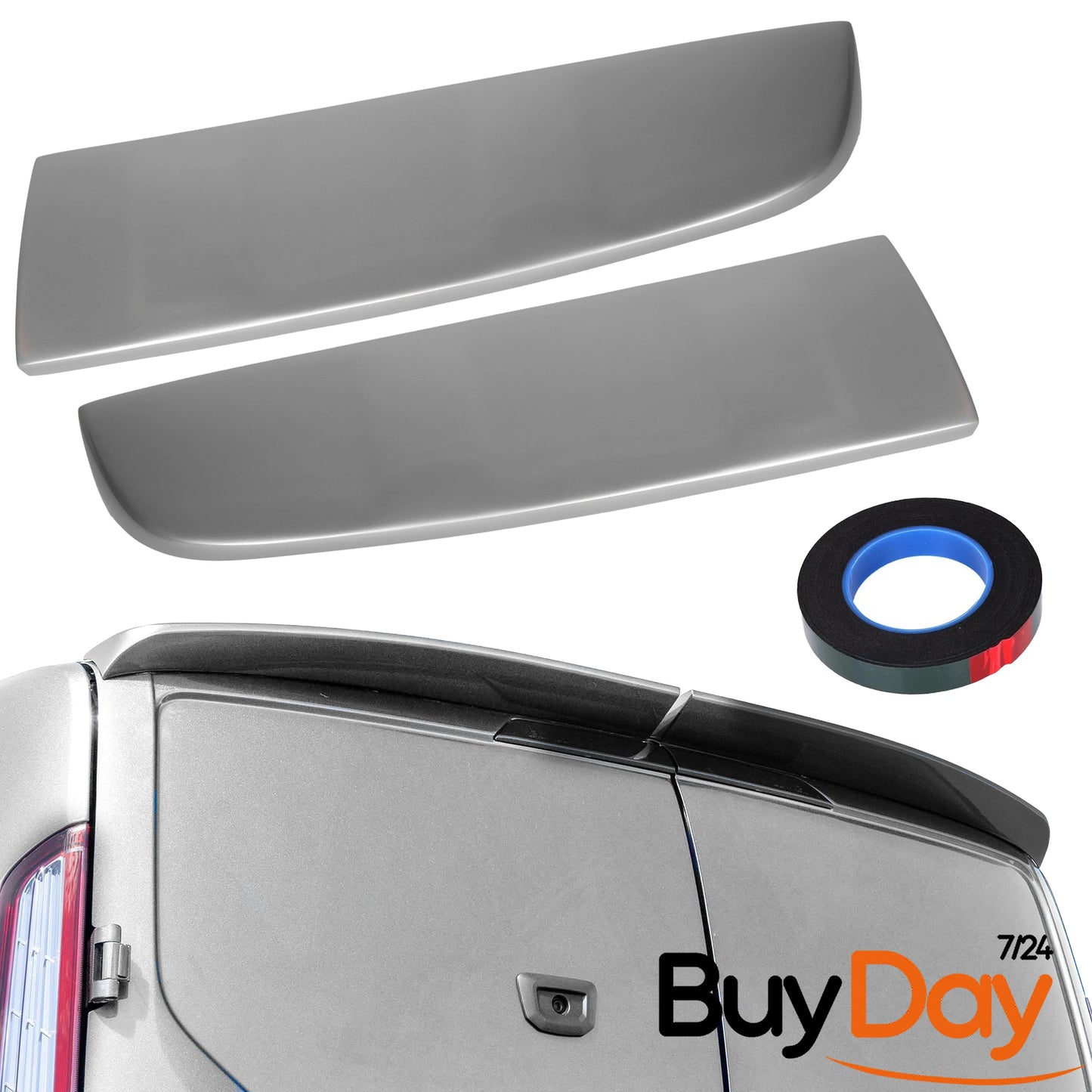 Twin Rear Roof Spoiler for Barn Door Models, Painted in Moondust Silver, Exterior Styling Body Kit Accessory, Compatible with Transit & Tourneo Custom Vans 2012-2023