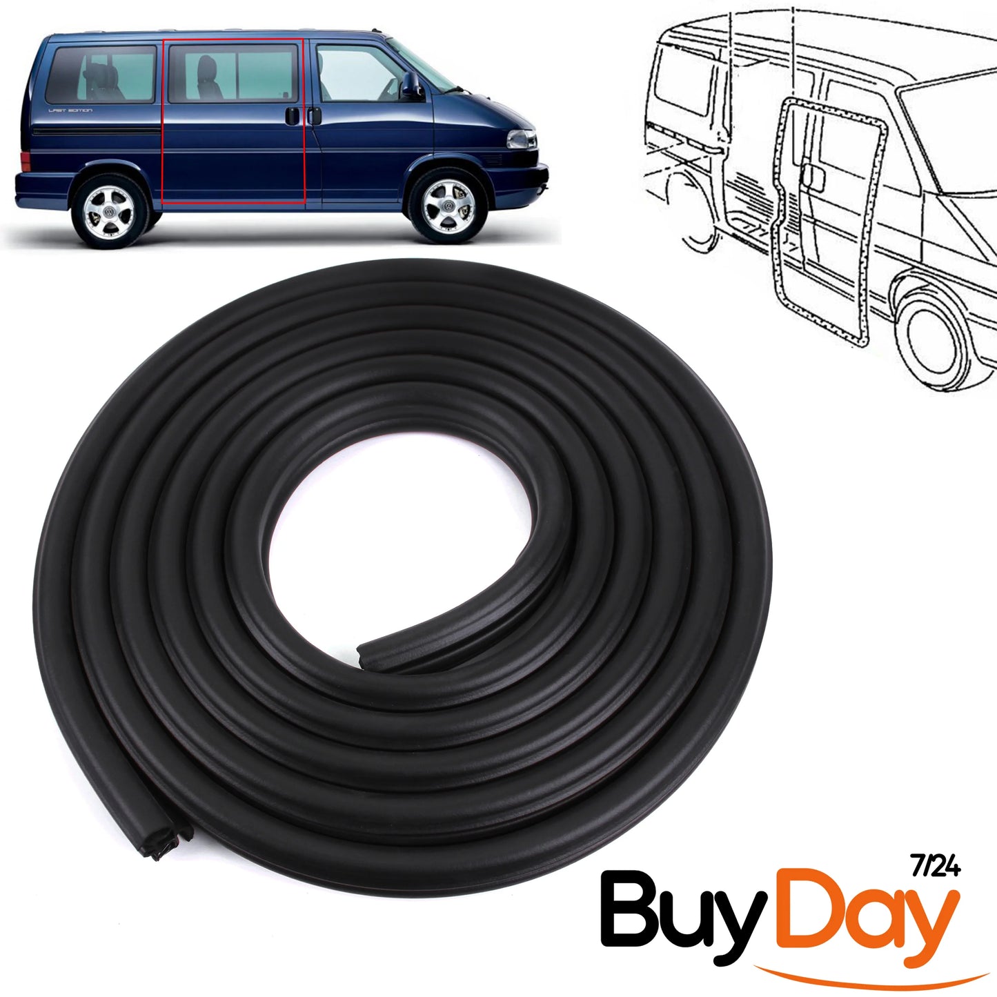 Sliding Side Door Body Rubber Seal, Body Mounted Weatherstrip, Stops Leaks & Wind Noise, for Campervan Conversion, Fits T4 Models 1990-2003, 7D0843791C