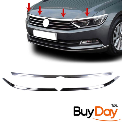 clickmax 3 Piece Set Chrome Headlight Upper Trim, Stainless Steel Eyelid Eyebrow Covers, Car Accessories, Compatible with Passat B8 (Limousine & Variant) Models 2014-Onwards