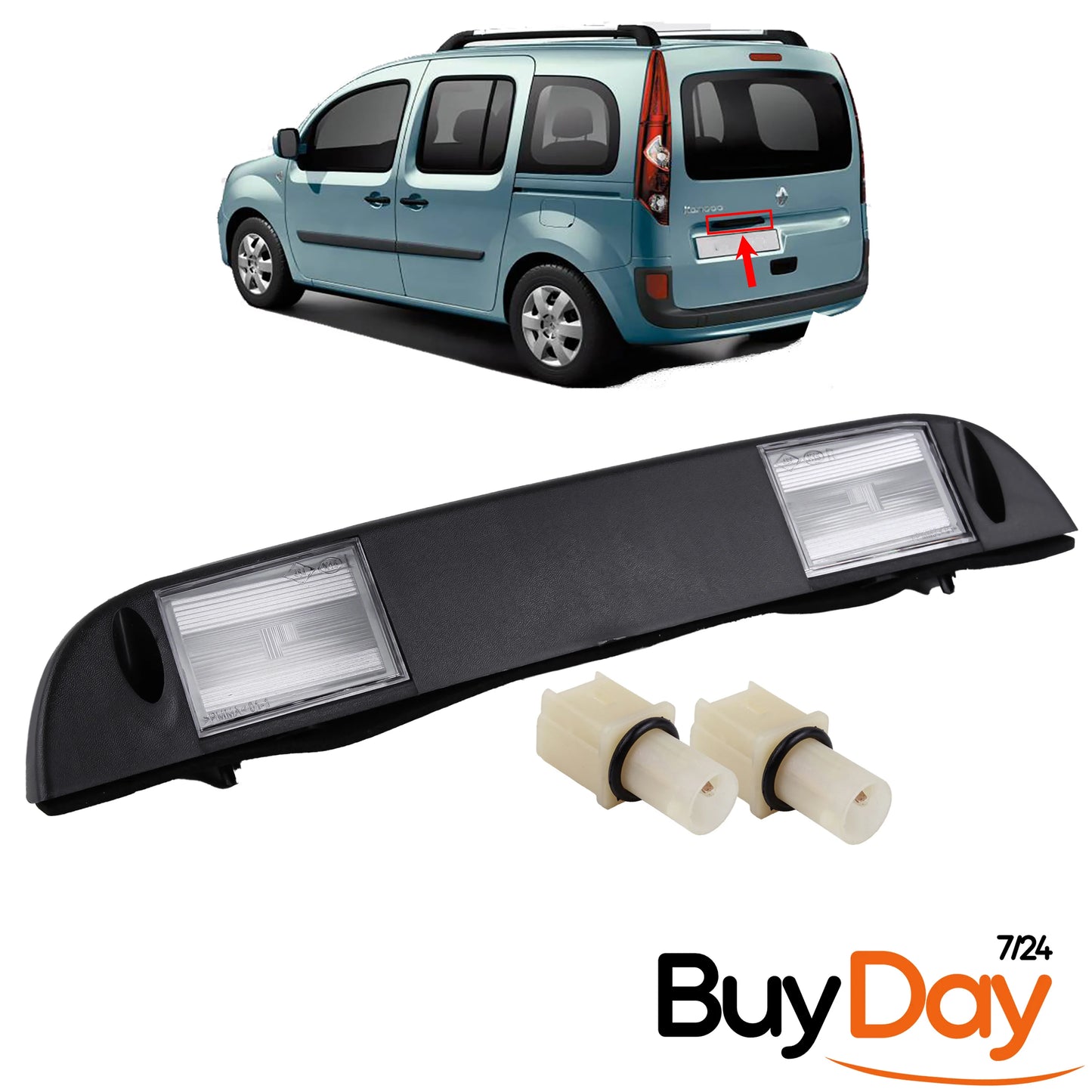 clickmax Rear Number Plate Light Lamp Assembly, Licence Plate Registration Light (Bulbs Not Included), Fits Tailgate & Barn Door Models, Compatible with Kangoo II 2008-2013, 265103161R, 8200419876