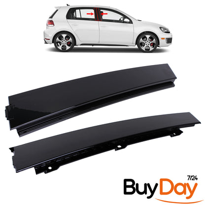 2 Piece Right Side B-Pillar Trim Cover Panel Set (Front & Rear), O/S Driver Side, Exterior Door Pillar Glossy Trim, Fits 5-Door Golf MK6 Models 2009-2013, 5K4837902A