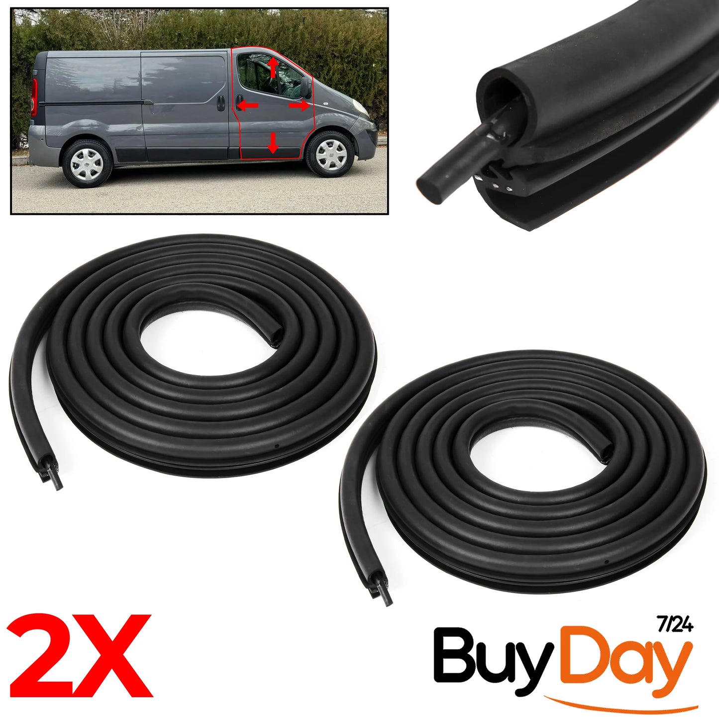 2 Pieces Front Door Rubber Seal Weatherstrip Set Compatible with Trafic Vivaro (2001-2014)