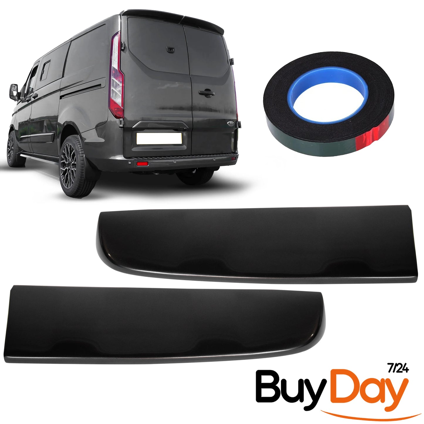 Twin Rear Roof Spoiler for Barn Door Models, Painted in Magnetic Grey, Exterior Styling Body Kit Accessory, Compatible with Transit & Tourneo Custom Vans 2012-2023