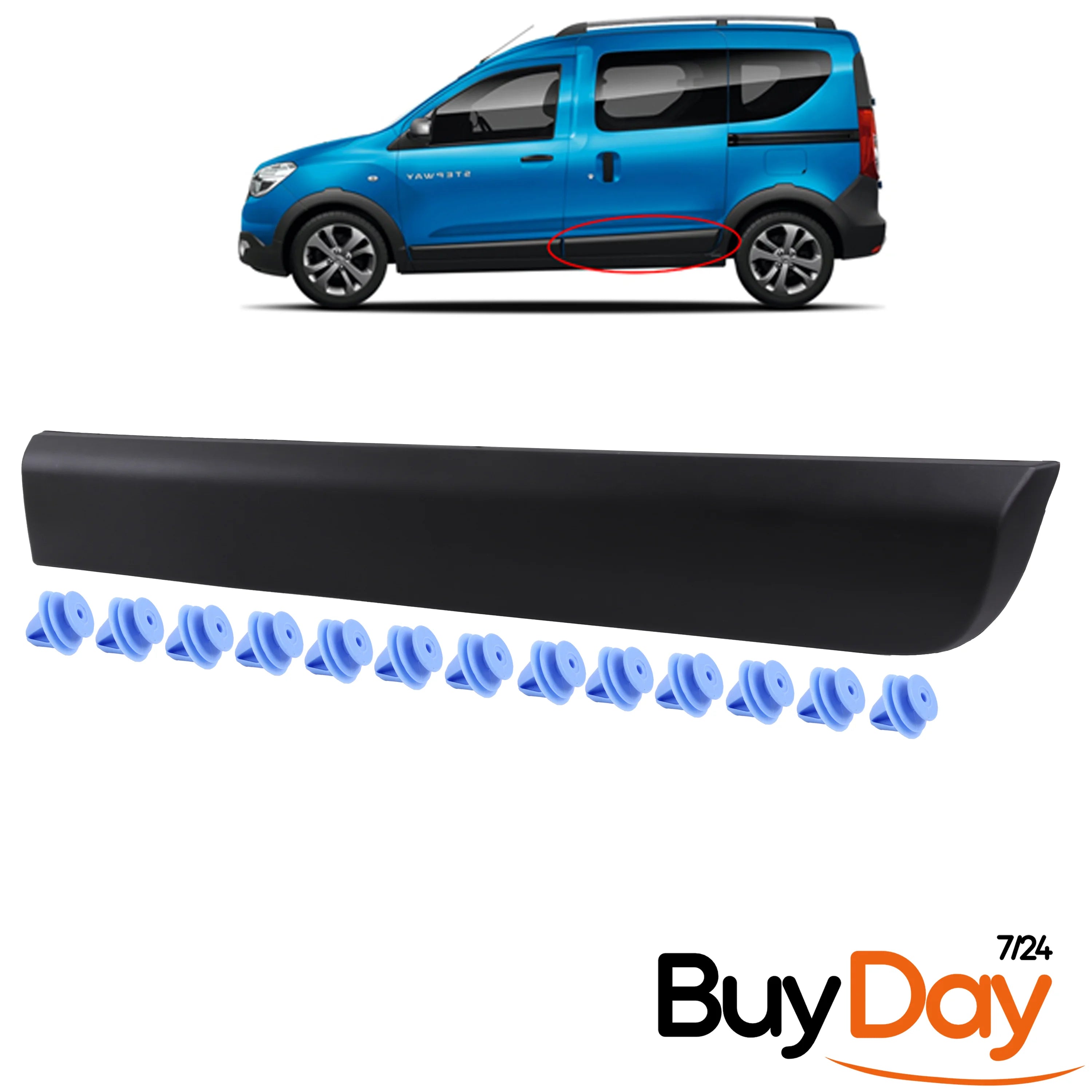 Rear Left Side Bump Strip with 13 Clips, N/S Passenger Door Rubbing Strip, Exterior Protection Moulding, Compatible with Dokker (12-21) & Lodgy (12-22) Van MPV, 828775691R