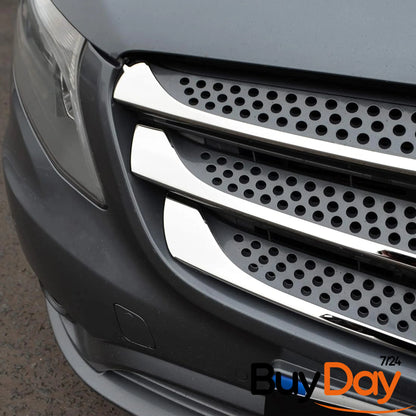 5 Piece Set Front Grille Moulding Trim, Stainless Steel Chrome Finish, Centre Grill Cover Strips, Car Accessories, Fits Vito (W447) Van MPV Models 2014-2019