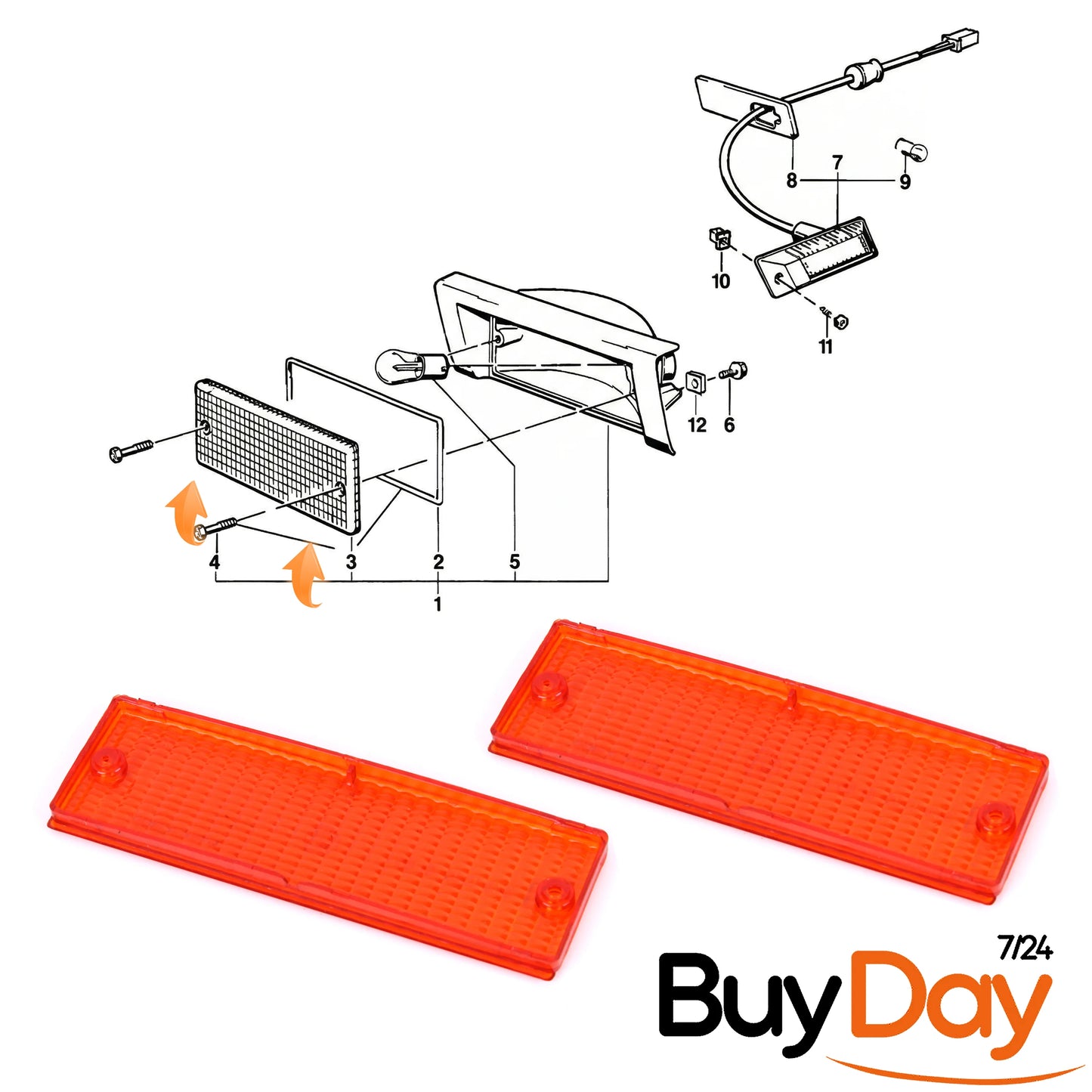clickmax 2 Piece Set Front Indicator Lens (Left & Right Pair), Amber/Orange Lens Covers, Compatible with 3 Series E30 Saloon (Limousine) Models 1982-1994, (Excludes M3), 63131386011