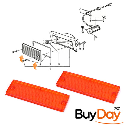 clickmax 2 Piece Set Front Indicator Lens (Left & Right Pair), Amber/Orange Lens Covers, Compatible with 3 Series E30 Saloon (Limousine) Models 1982-1994, (Excludes M3), 63131386011