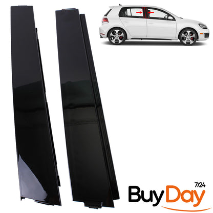2 Piece Right Side B-Pillar Trim Cover Panel Set (Front & Rear), O/S Driver Side, Exterior Door Pillar Glossy Trim, Fits 5-Door Golf MK6 Models 2009-2013, 5K4837902A