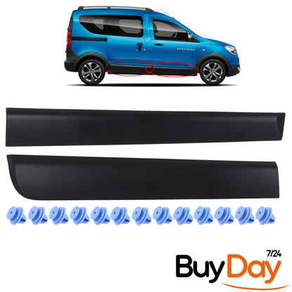 Right Side Body Moulding Trim Set with 14 Clips, O/S Driver Side, Exterior Door Rubbing Strips, Dent Protector, Compatible with Dokker Van Models 2012-Onwards, 808761665R