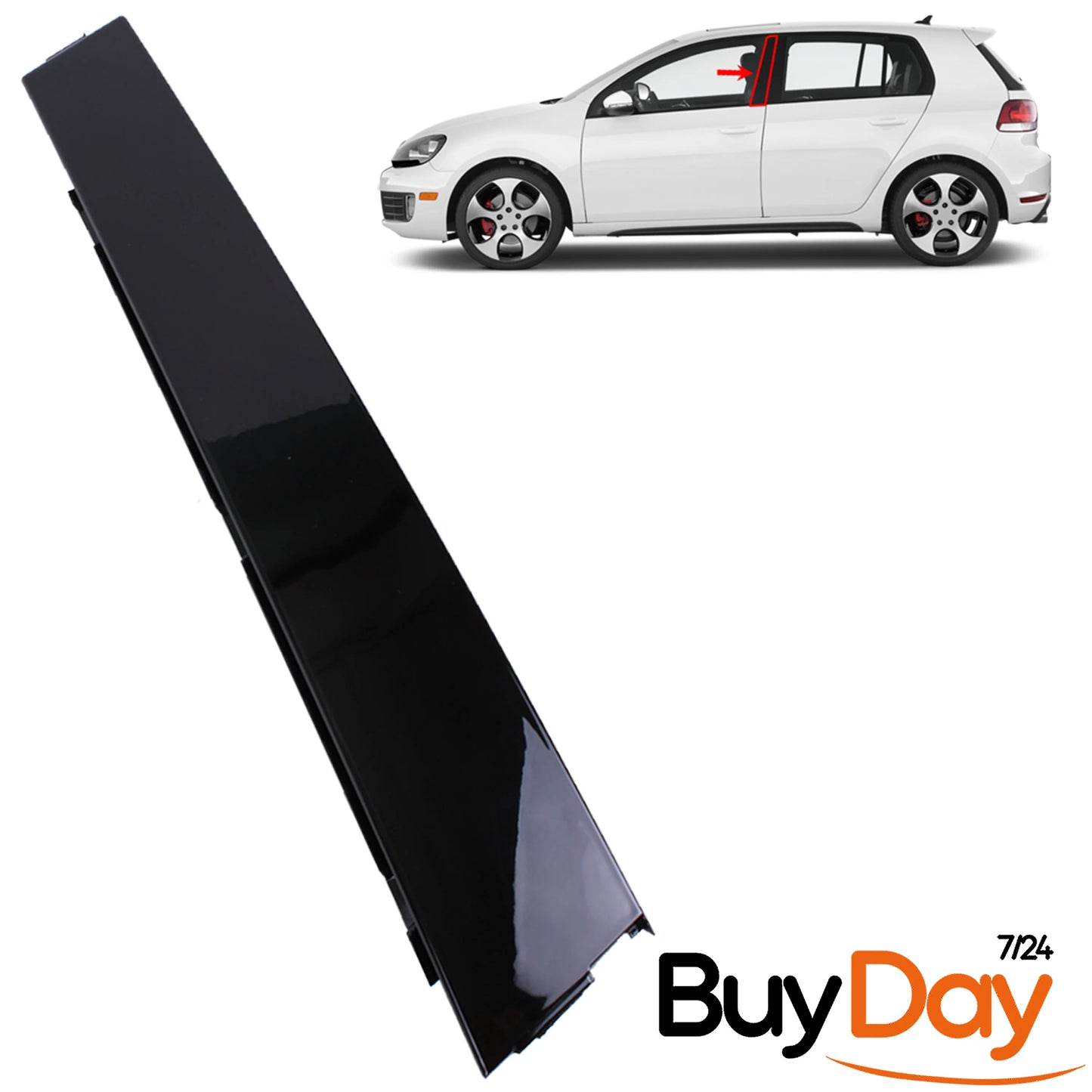 Front Left B-Pillar Trim Cover Panel, Nearside (N/S) Passenger Side, Exterior Door Pillar Glossy Trim, Fits 5-Door Golf MK6 Models 2009-2013, 5K4837901A