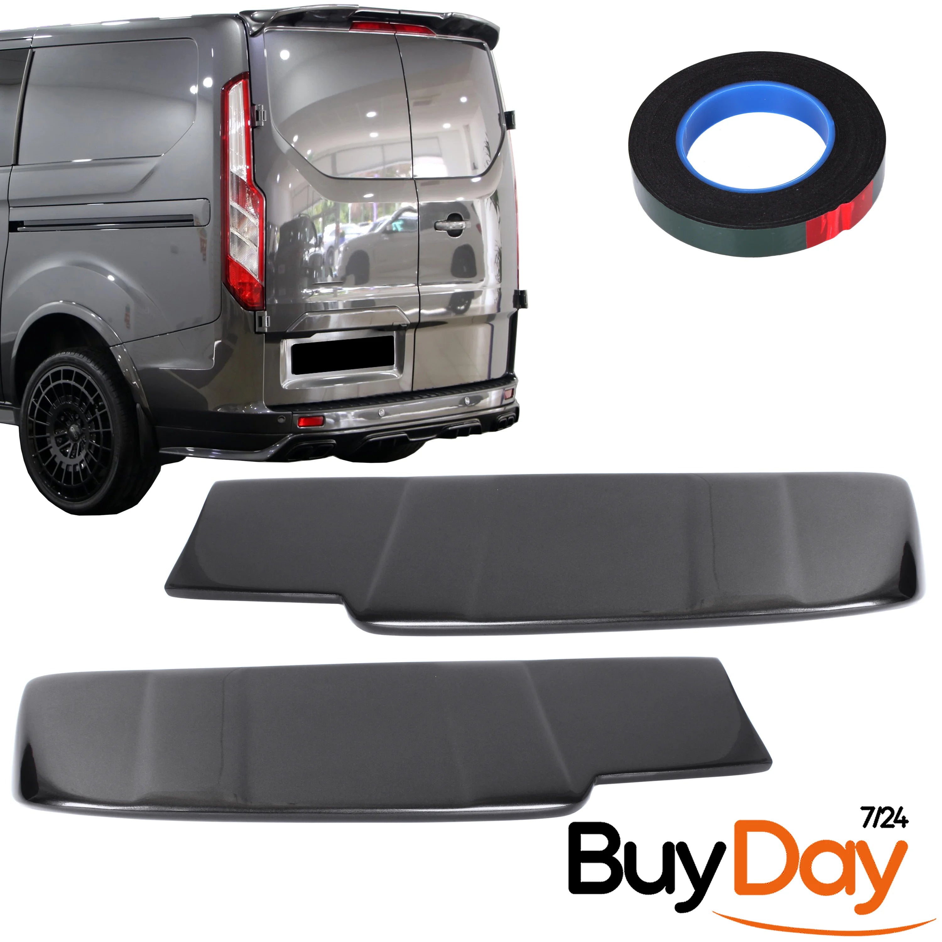Twin Rear Roof Spoiler for Barn Door Models, Painted in Magnetic Grey, Exterior Styling Body Kit Accessory, Compatible with Transit & Tourneo Custom Vans 2012-2018