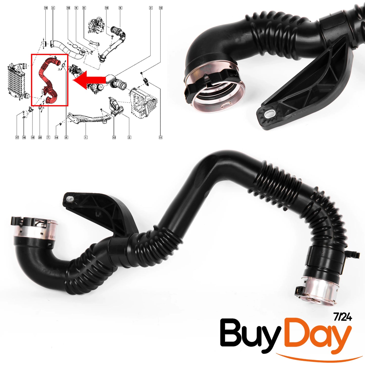 Turbo Intercooler Hose Pipe (Without Sensor Port), Boost Pipe, Compatible with 1.6L dCi Engines, Fits Kadjar & Qashqai J11 Models 2011-Onwards, 144604EB0B, 144604EB1B