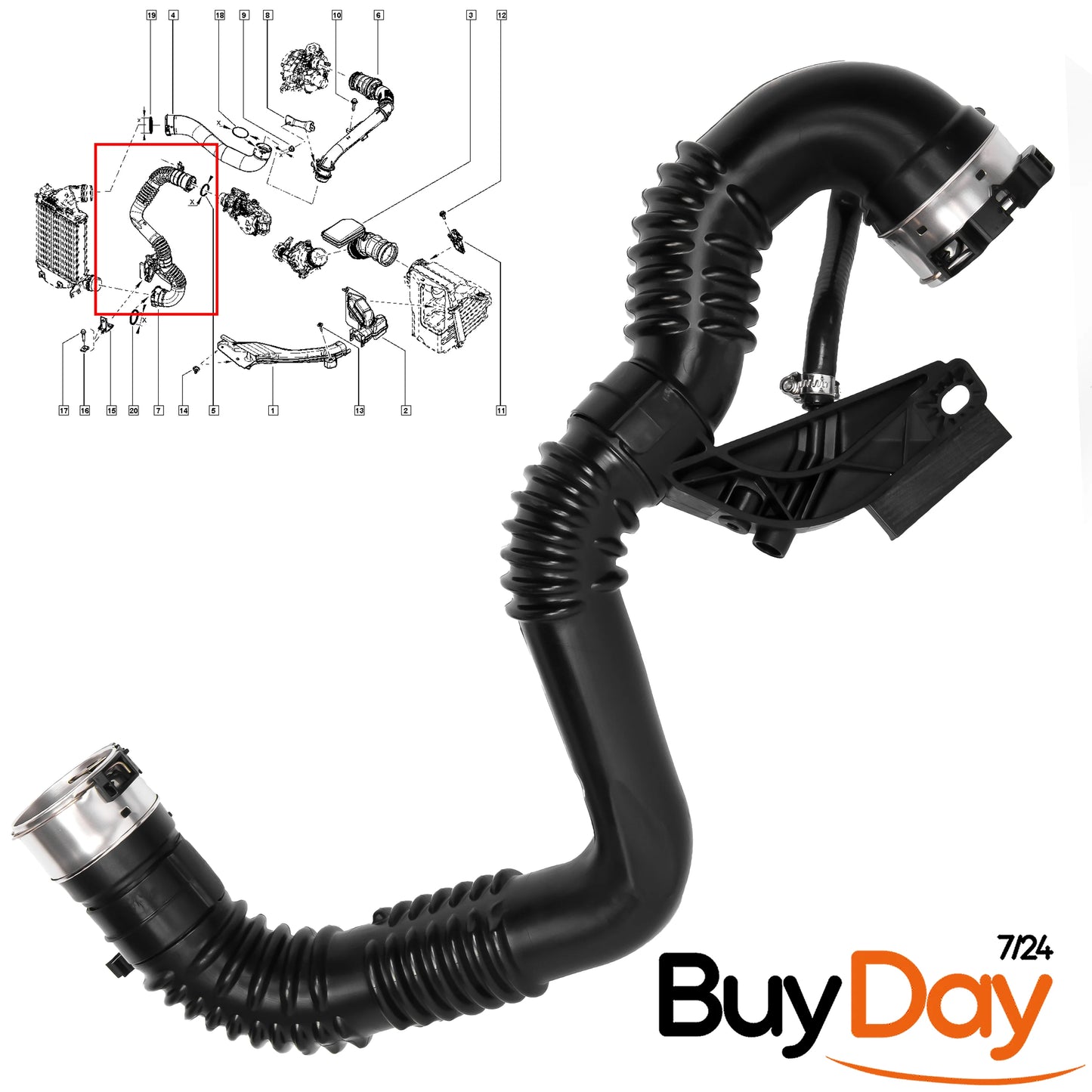 Turbo Outlet Hose (Hot Side), Intercooler Boost Pipe, Fits 1.6L dCi (R9M) Engines, Compatible with Qashqai (J10 J11), X-Trail (T32), Kadjar, 144604EB1B, 14460HX40B