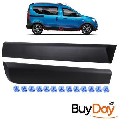 Right Side Body Moulding Trim Set with 14 Clips, O/S Driver Side, Exterior Door Rubbing Strips, Dent Protector, Compatible with Dokker Van Models 2012-Onwards, 808761665R