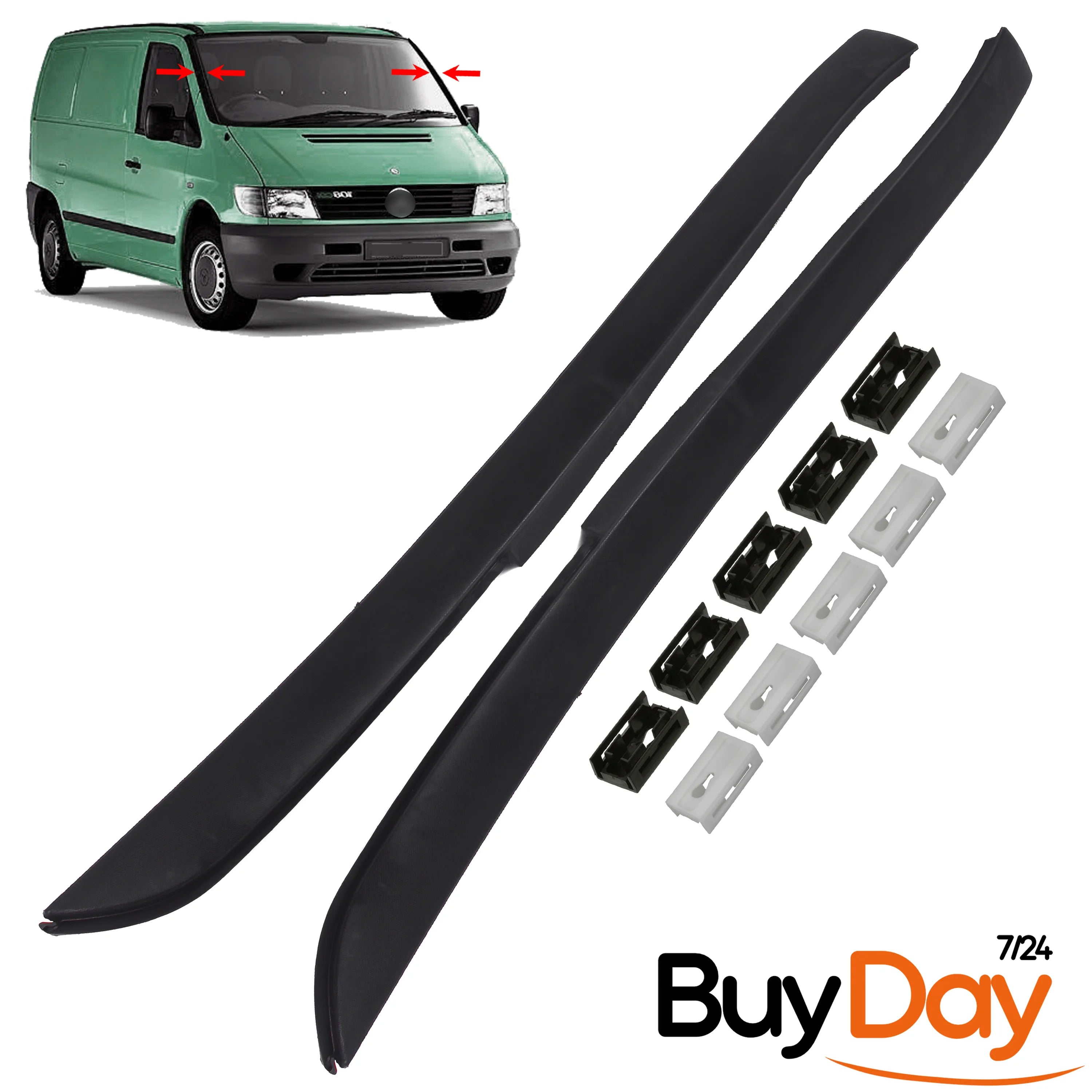 Front Left & Right Windscreen Pillar Trim Set (Pair) with 10 Clips, O/S & N/S, A-Pillar Moulding, Compatible with Vito (W638) Van MPV Models 1996-2003, A6386980179, A6386980079
