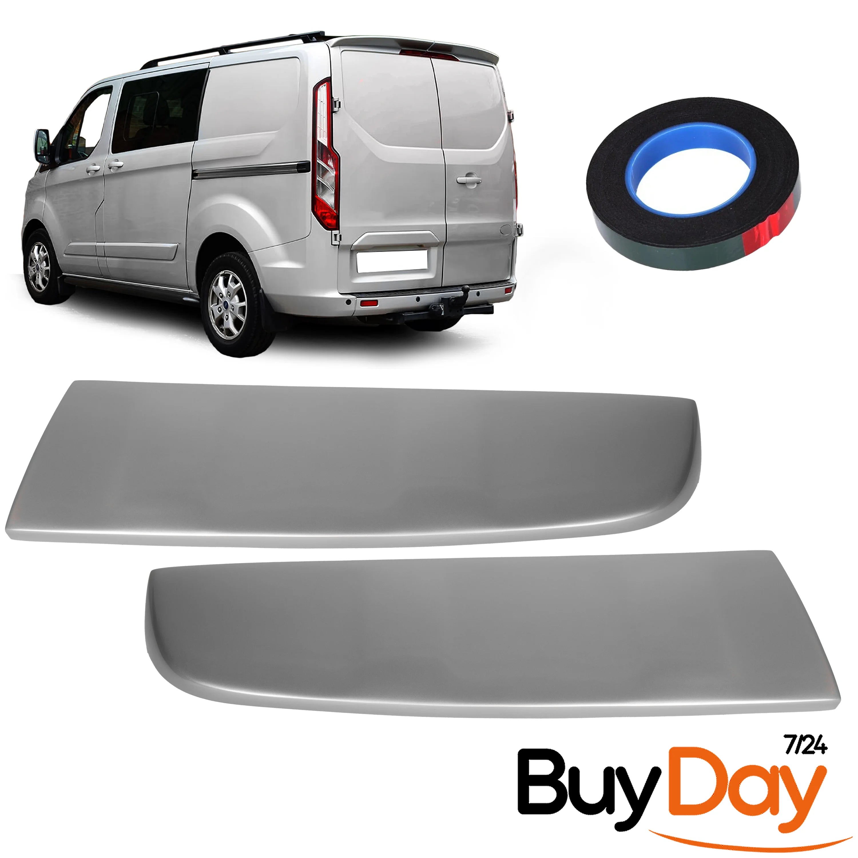 Twin Rear Roof Spoiler for Barn Door Models, Painted in Moondust Silver, Exterior Styling Body Kit Accessory, Compatible with Transit & Tourneo Custom Vans 2012-2023