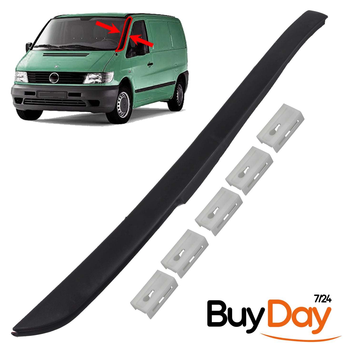 Front Left Windscreen Pillar Trim with 5 Clips, N/S Passenger Side, A-Pillar Moulding, Compatible with Vito (W638) Van MPV Models 1996-2003, 6386980079