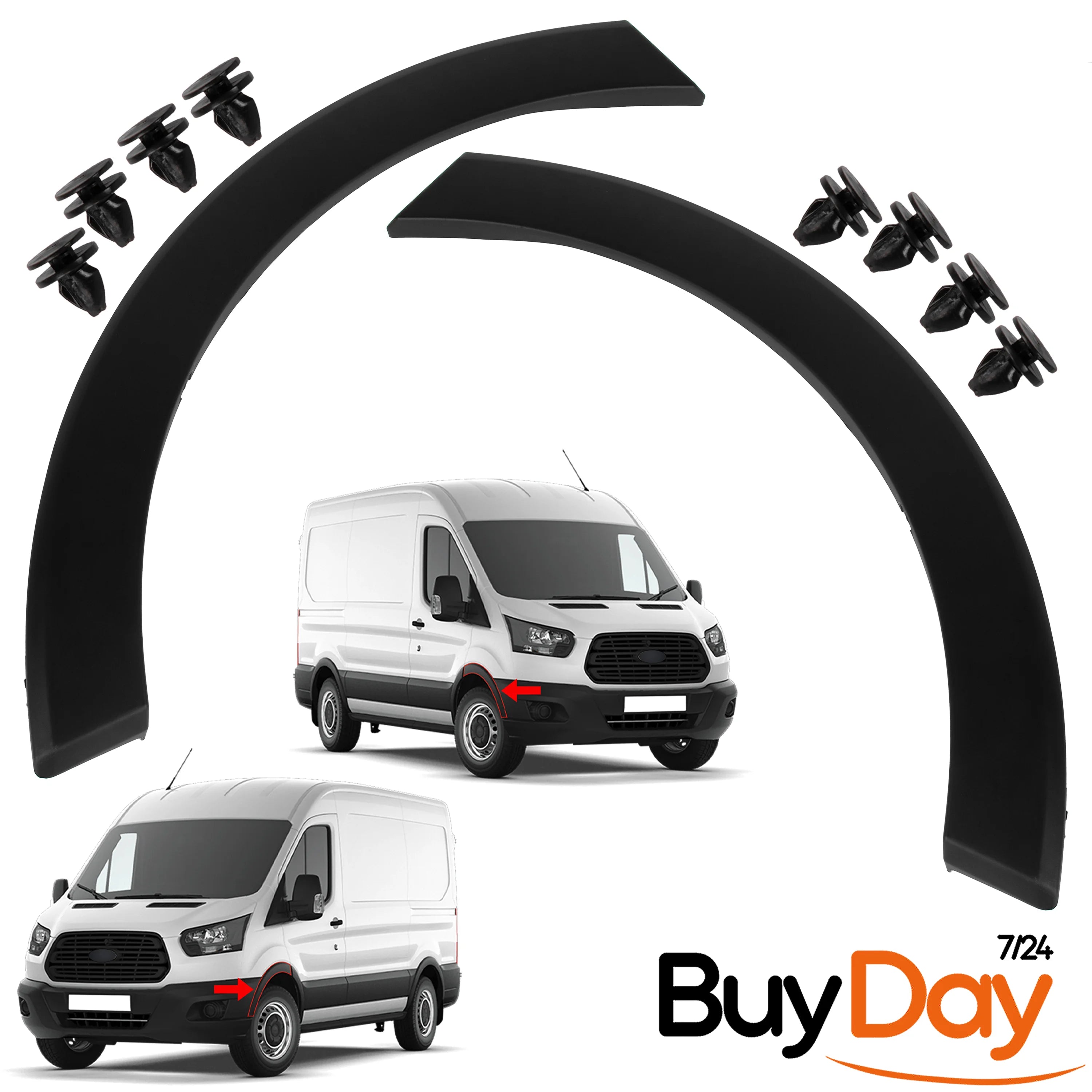 Front Wheel Arch Moulding Trim Set (Left & Right Pair) with 8 Clips, Offside & Nearside Fender Covers, Compatible with MK8 Van Models 2014-Onwards, 1826432, 1854487