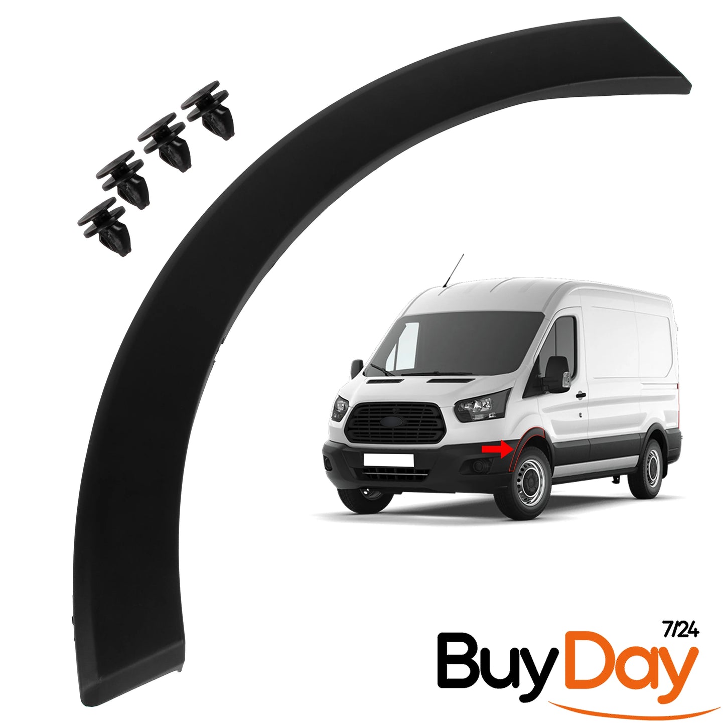 Front Left Wheel Arch Moulding Trim with Clips, Nearside (N/S) Passenger Side, Exterior Fender Cover, Compatible with Transit MK8 Van Models 2014-Onwards, 1826432, 1854488