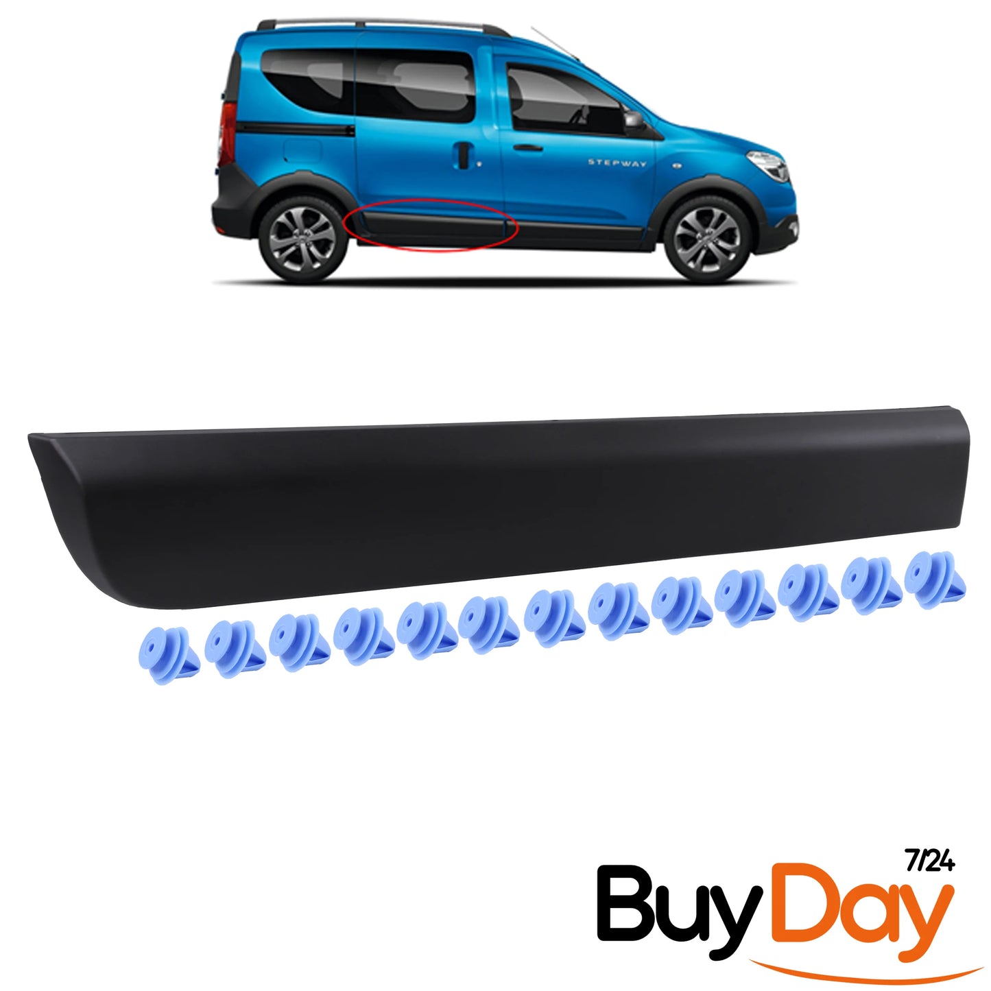 Rear Right Side Bump Strip, O/S Driver Door Rubbing Strip, Exterior Protection Moulding with 14 Clips, Compatible with Dokker Van Models 2012-Onwards, 828760894R