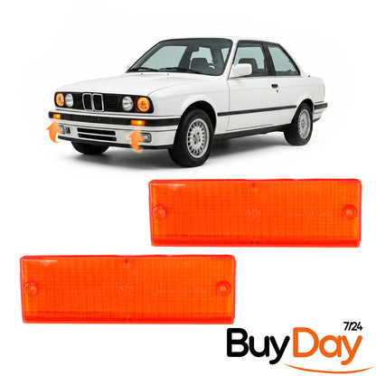clickmax 2 Piece Set Front Indicator Lens (Left & Right Pair), Amber/Orange Lens Covers, Compatible with 3 Series E30 Saloon (Limousine) Models 1982-1994, (Excludes M3), 63131386011