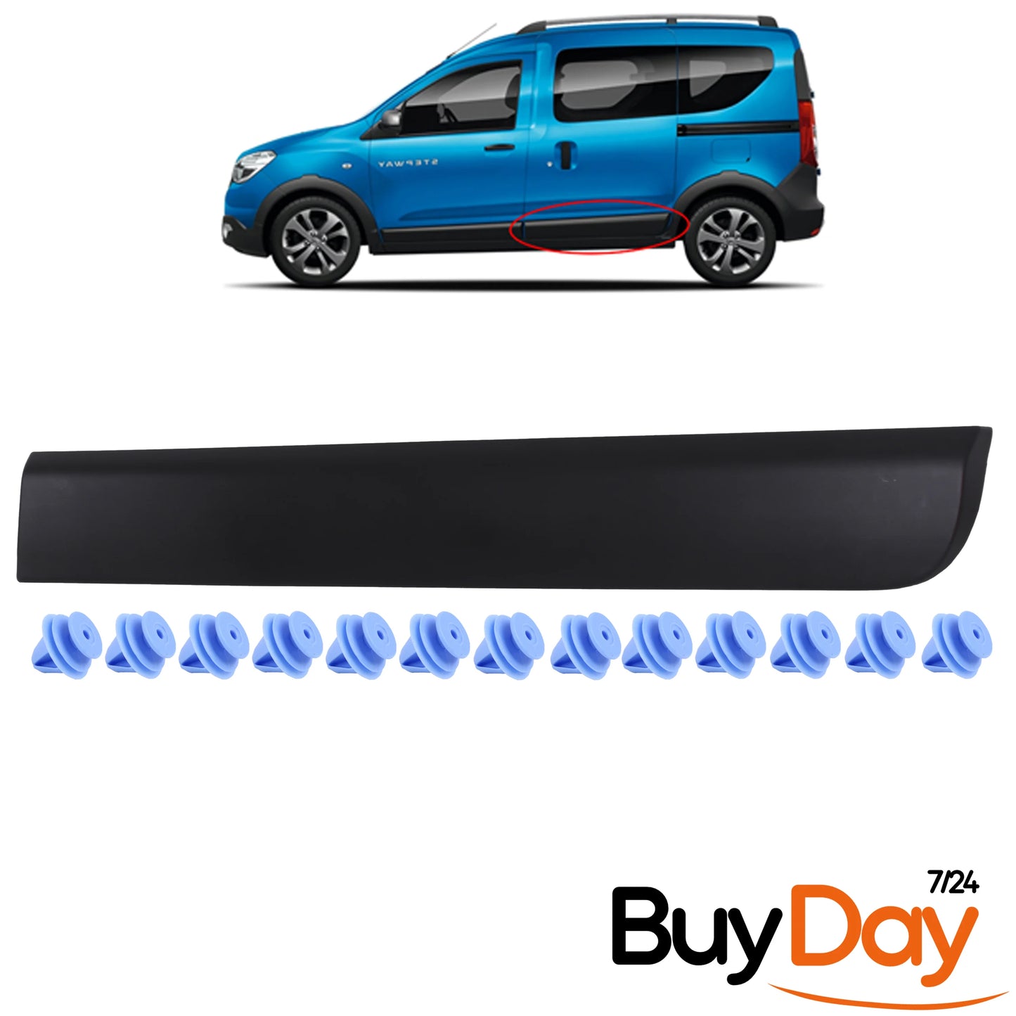 Rear Left Side Bump Strip with 13 Clips, N/S Passenger Door Rubbing Strip, Exterior Protection Moulding, Compatible with Dokker (12-21) & Lodgy (12-22) Van MPV, 828775691R