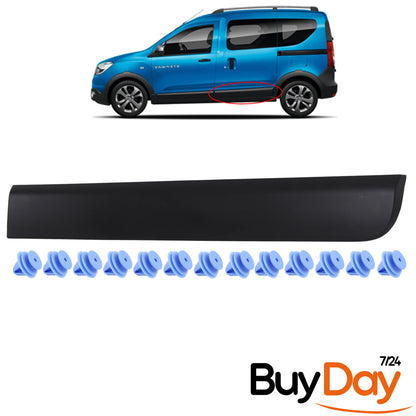 Rear Left Side Bump Strip with 13 Clips, N/S Passenger Door Rubbing Strip, Exterior Protection Moulding, Compatible with Dokker (12-21) & Lodgy (12-22) Van MPV, 828775691R