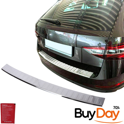 clickmax Rear Bumper Protector Sill Cover, Chrome Finish Polished Stainless Steel Scuff Guard, Car Accessories for Superb Kombi (Estate) Models 2015-Onwards